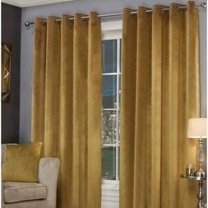 Daziran Gold Velvet Grommet Curtains Set of 2 Panels 50x96 Room Darkening